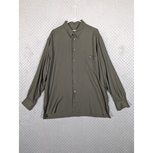 Ermenegildo Zegna 100% Silk Button Down Shirt Mens 2XL Dress Casual Olive Italy